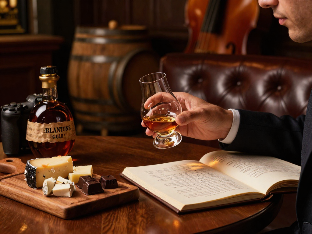 Enjoying Blanton's Gold whiskey in a sophisticated tasting atmosphere
