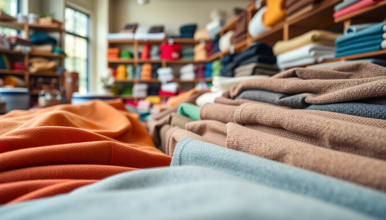 Verkrijg joggings stoffen in diverse kleuren en texturen in een gezellige winkel.