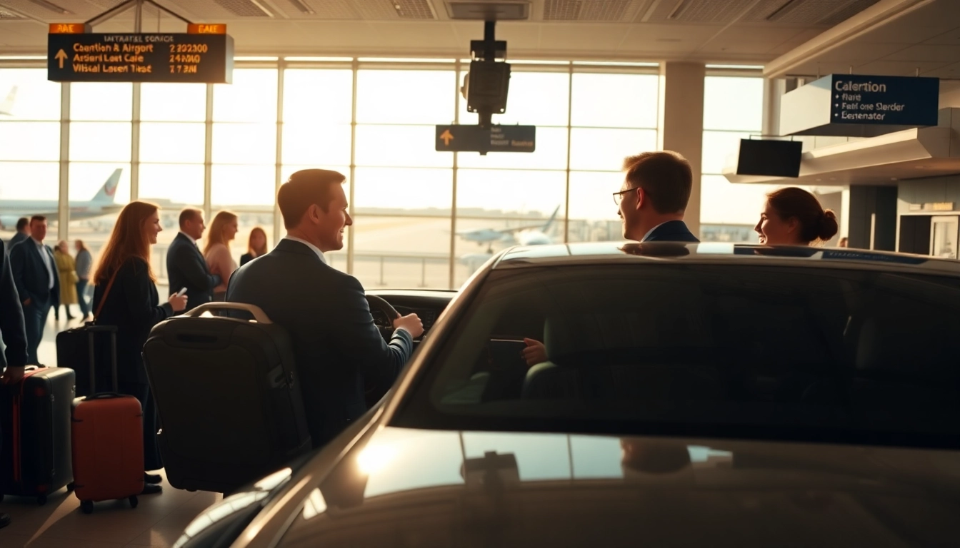 Experience reliable Boston Logan airport car service with a chauffeur greeting passengers at the airport.