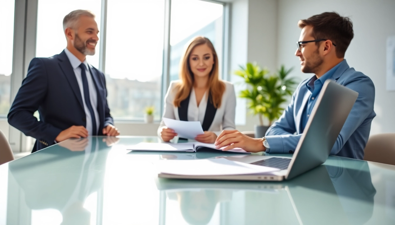 Showcasing escrow services with a professional desk setup in a bright office environment.