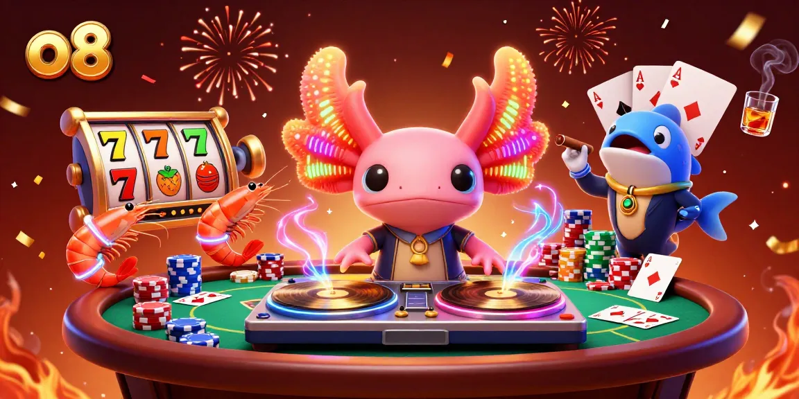 Experience thrilling gaming with o8's vibrant casino scene featuring neon characters and engaging slot elements.