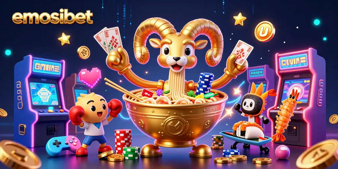 Experience the excitement at EMOSIBET with creative gaming characters in a vibrant 3D scene.