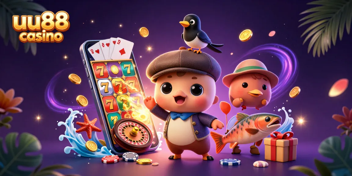 Spin the reels at uu88 casino with a charming Nessie and playful companions in this vibrant scene.