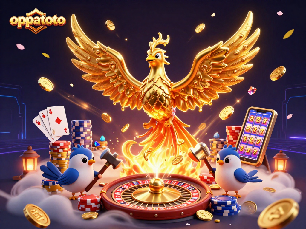 Experience oppatoto's thrilling golden phoenix soaring through a dynamic casino scene.