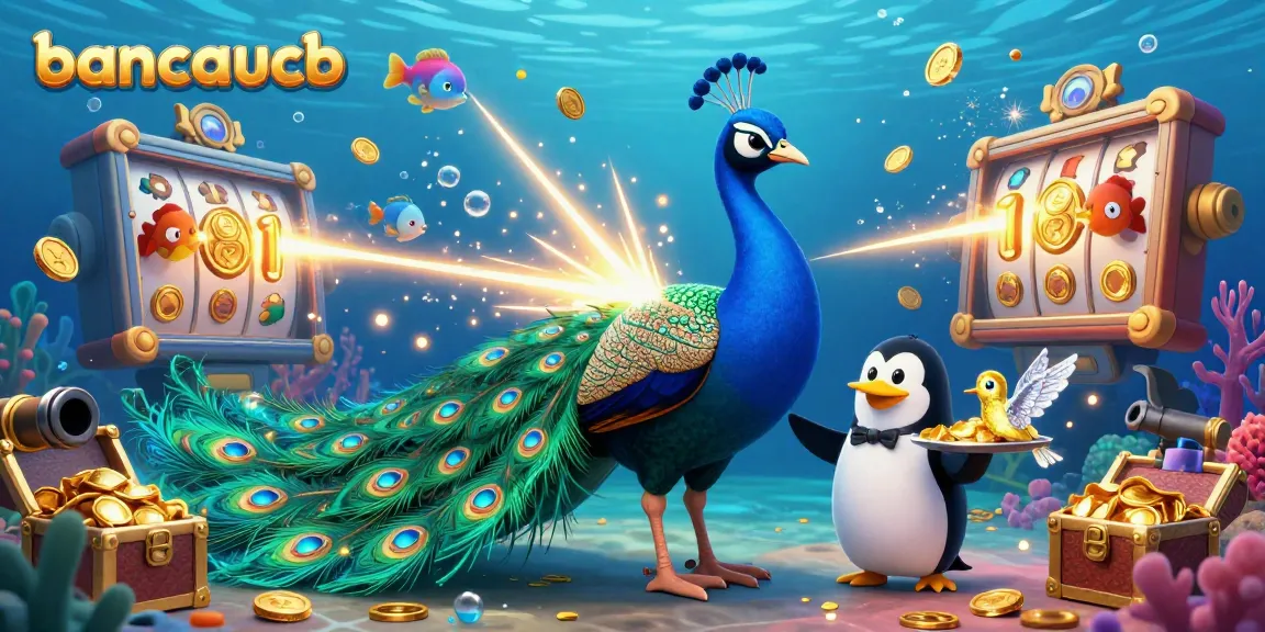 Bancaucb promotes thrilling underwater fish shooting game with vibrant characters and exciting visuals.
