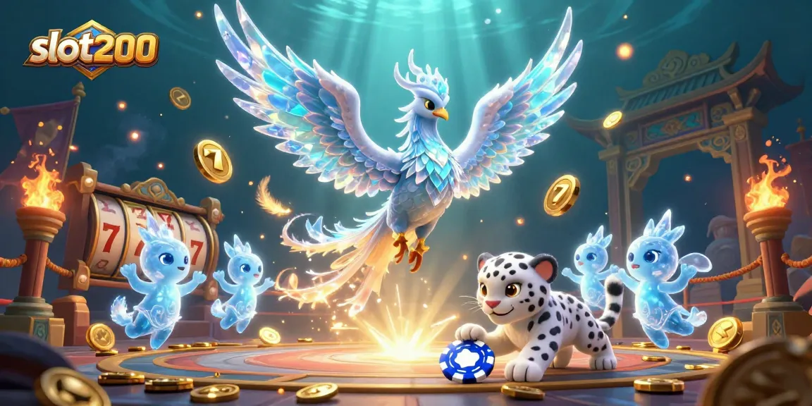 Spin to win at slot200 with lively characters and magical casino elements in a vibrant 3D scene.