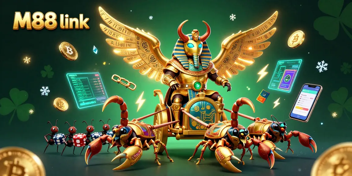 Engage with the M88 link experience through a vibrant online casino scene featuring cartoon elements and rich visuals.