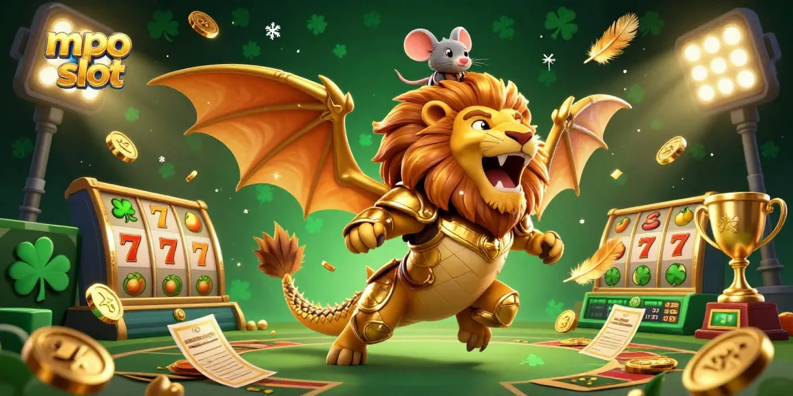 MPO slot showcases a triumphant chimera with dynamic slot elements, capturing the excitement of online gaming.