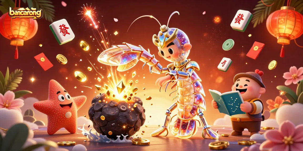 Engage in vibrant bancarong gameplay with a galactic mantis shrimp amid treasure and fortune elements.