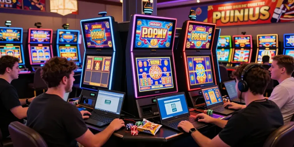 Exciting dynamic gaming scene with players enjoying slot server thailand.