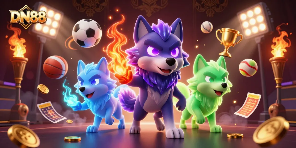 Engage with DN88's thrilling sports betting action featuring dynamic characters and elements in a vibrant scene.