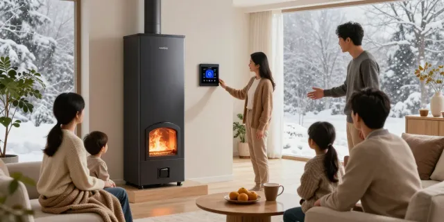 Warm living room scene with family discussing Furnace Install Calgary features during winter.