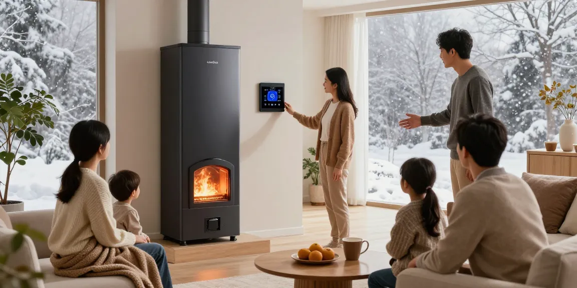 Warm living room scene with family discussing Furnace Install Calgary features during winter.