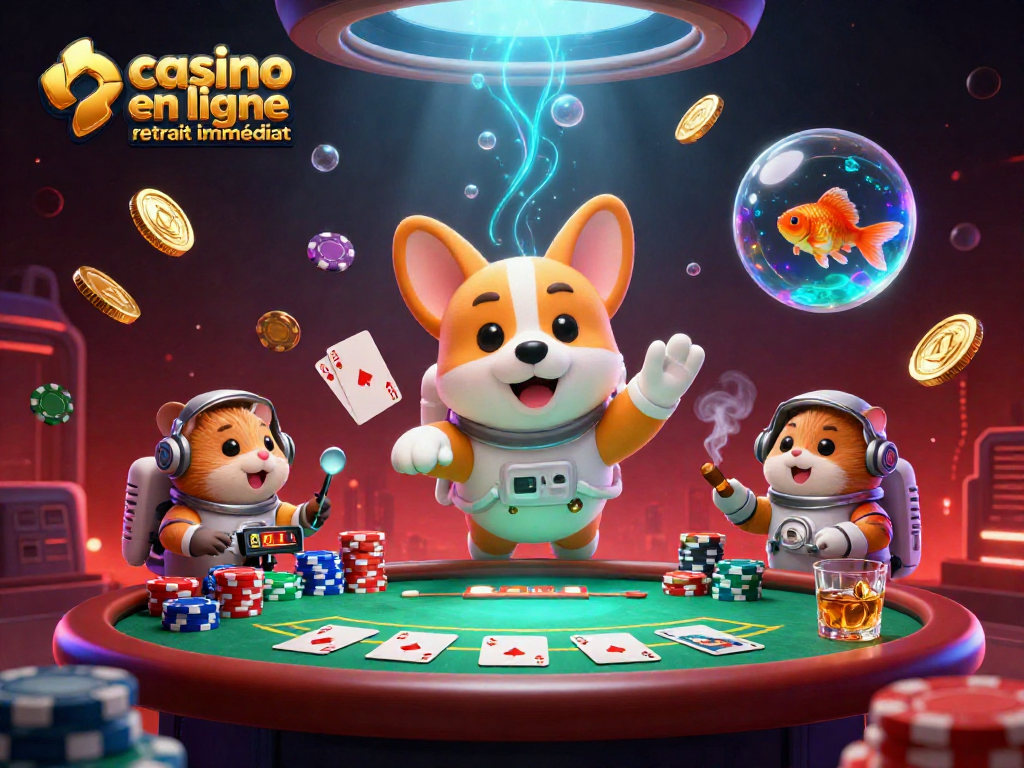 Profitez d'un casino en ligne retrait immédiat avec des animations de pièces et de jetons flottants.