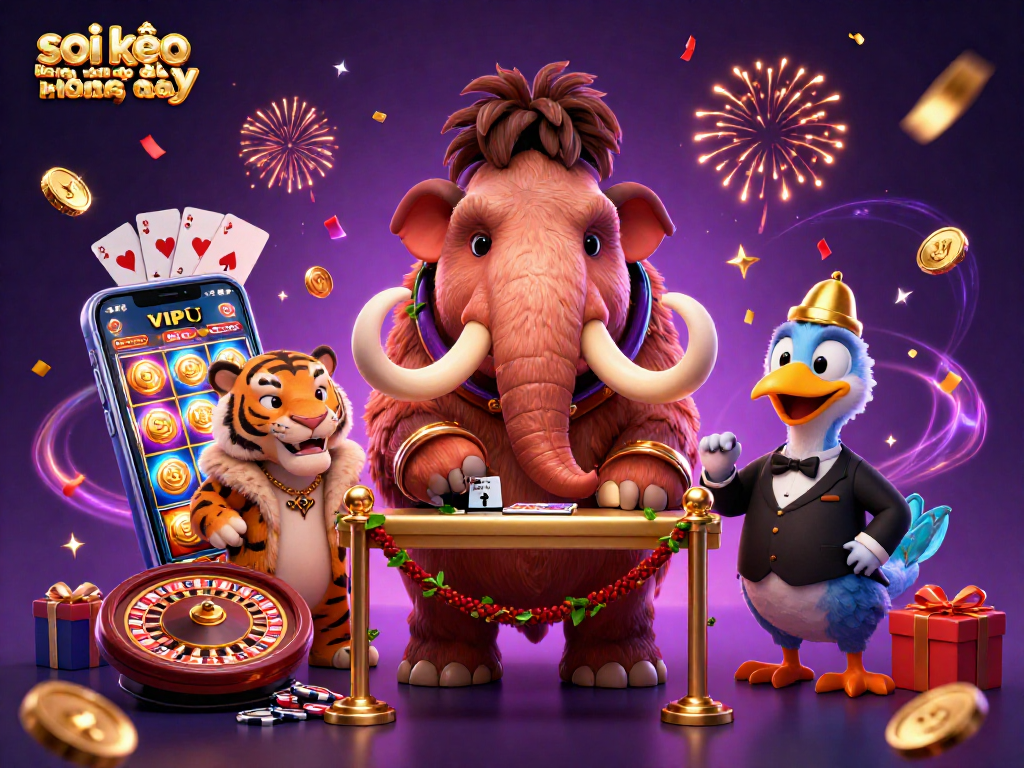 Enjoy thrilling soi kèo bóng đá hôm nay action with vibrant casino characters and gaming elements.