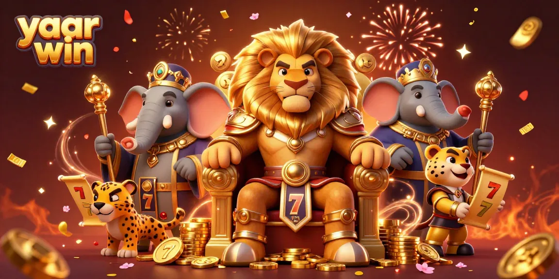 Spin to win at yaar win casino amidst vibrant 3D slot visuals and royal characters.