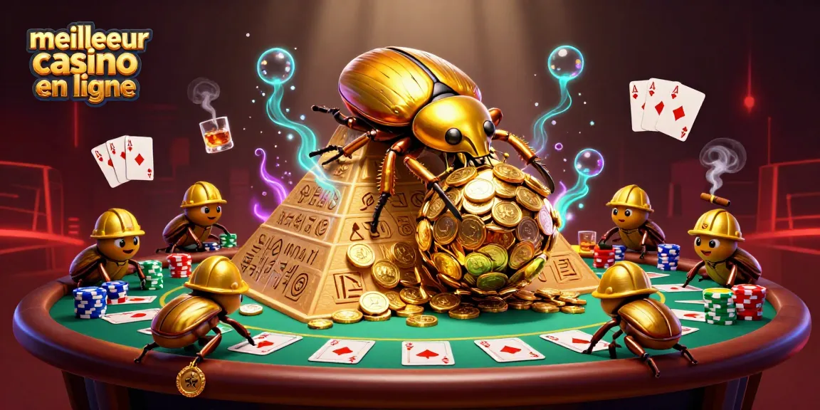Jouer au meilleur casino en ligne avec une illustration captivante de coccinelles sur une pyramide dorée!