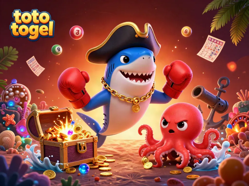 Menangkan toto togel dengan karakter lucu seperti ikan hiu dan octopus dalam ilustrasi 3D yang dinamis.