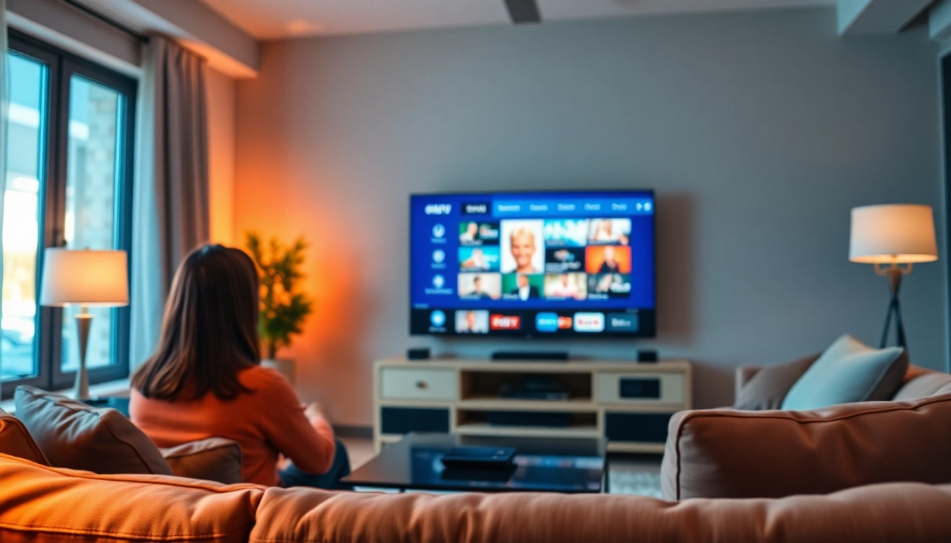 Discover engaging free trial iptv options in a cozy living room setting with a sleek smart TV.