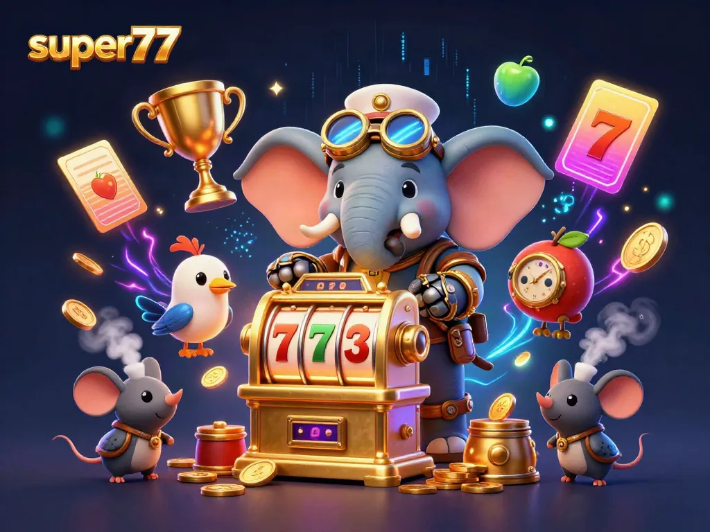 Experience thrilling wins with super77 in this vibrant slot gaming scene featuring steampunk elements.