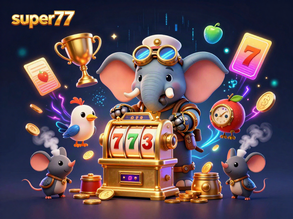 Experience thrilling wins with super77 in this vibrant slot gaming scene featuring steampunk elements.
