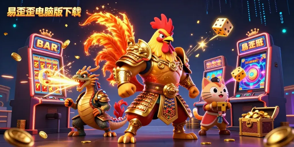Engage in exciting gameplay with 易歪歪电脑版下载, featuring a dynamic rooster warrior and thrilling jackpot elements.