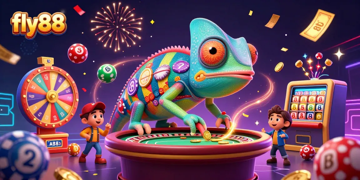 Catch exciting moments in fly88 as the vibrant chameleon casino owner celebrates wins and games