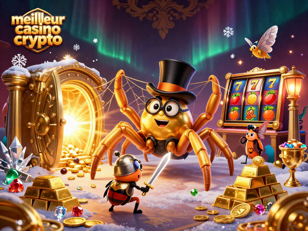 Visitez le meilleur casino crypto et jouez avec des jeux captivants dans cette illustration pleine de richesses.