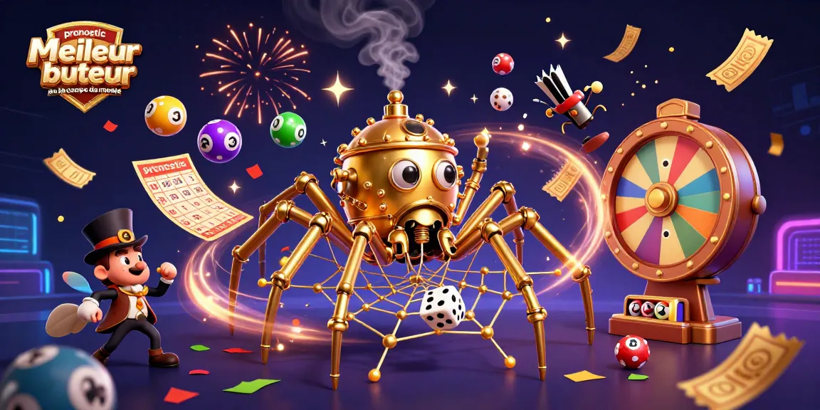 Pronostic meilleur buteur de la coupe du monde représenté par une araignée dorée en steampunk dans un univers de jeu dynamique et coloré.